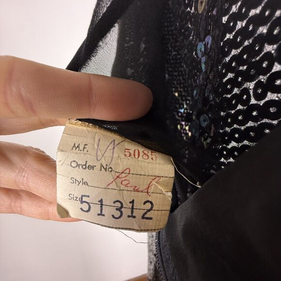 Vintage 70s Sequin Pants Black Iridescent Silk Lined High Waist Disco Glam - Picture 7 of 10